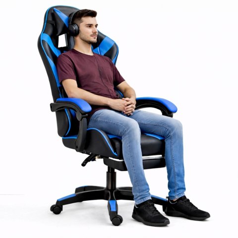 Fotel Gamingowy LEAN Obrotowy Biurowy Z Podnóżkiem Poduszki Czarno-Niebieski LEAN