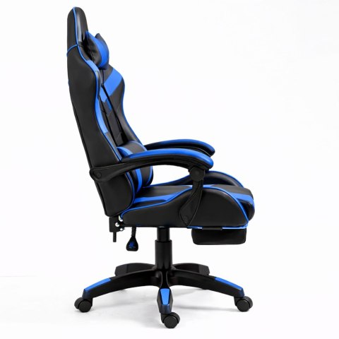 Fotel Gamingowy LEAN Obrotowy Biurowy Z Podnóżkiem Poduszki Czarno-Niebieski LEAN