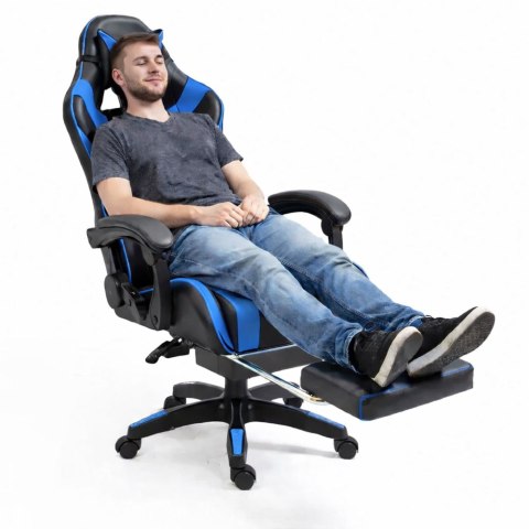 Fotel Gamingowy LEAN Obrotowy Biurowy Z Podnóżkiem Poduszki Czarno-Niebieski LEAN