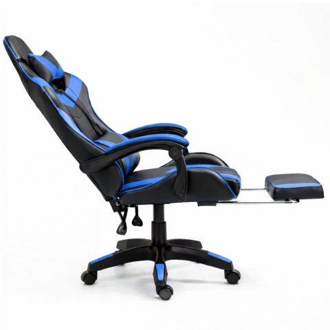 Fotel Gamingowy LEAN Obrotowy Biurowy Z Podnóżkiem Poduszki Czarno-Niebieski LEAN