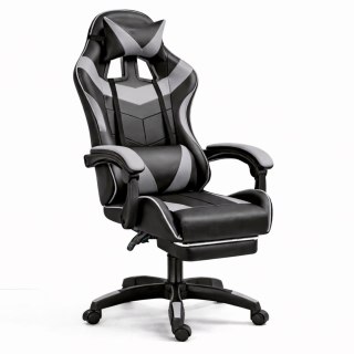 Fotel Gamingowy LEAN Obrotowy Biurowy Z Podnóżkiem Poduszki Czarno-Szary LEAN