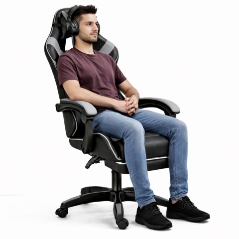 Fotel Gamingowy LEAN Obrotowy Biurowy Z Podnóżkiem Poduszki Czarno-Szary LEAN