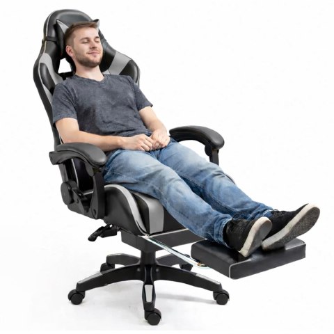Fotel Gamingowy LEAN Obrotowy Biurowy Z Podnóżkiem Poduszki Czarno-Szary LEAN