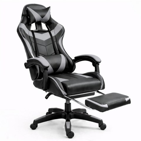 Fotel Gamingowy LEAN Obrotowy Biurowy Z Podnóżkiem Poduszki Czarno-Szary LEAN