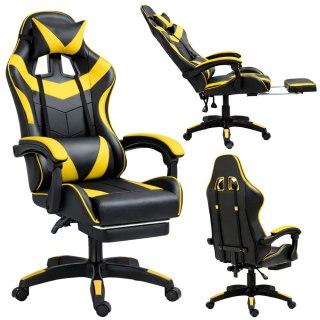 Fotel Gamingowy LEAN Obrotowy Biurowy Z Podnóżkiem Poduszki Czarno-Żółty LEAN