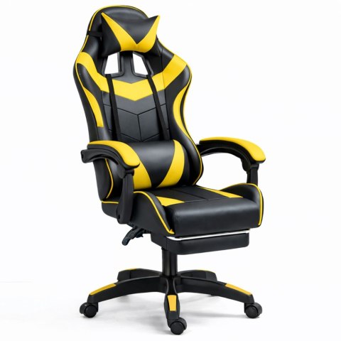 Fotel Gamingowy LEAN Obrotowy Biurowy Z Podnóżkiem Poduszki Czarno-Żółty LEAN
