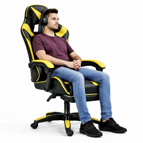 Fotel Gamingowy LEAN Obrotowy Biurowy Z Podnóżkiem Poduszki Czarno-Żółty LEAN