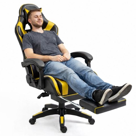 Fotel Gamingowy LEAN Obrotowy Biurowy Z Podnóżkiem Poduszki Czarno-Żółty LEAN