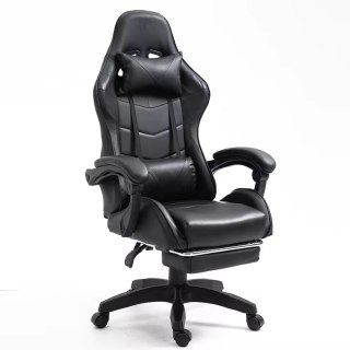 Fotel Gamingowy LEAN Obrotowy Biurowy Z Podnóżkiem Poduszki Czarny LEAN