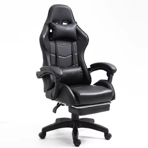 Fotel Gamingowy LEAN Obrotowy Biurowy Z Podnóżkiem Poduszki Czarny LEAN