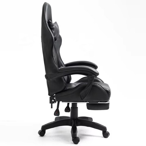 Fotel Gamingowy LEAN Obrotowy Biurowy Z Podnóżkiem Poduszki Czarny LEAN