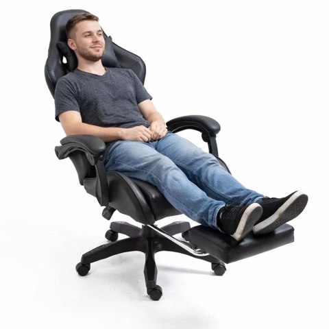 Fotel Gamingowy LEAN Obrotowy Biurowy Z Podnóżkiem Poduszki Czarny LEAN