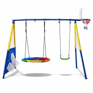 Plac Zabaw Ogrodowy Dla Dzieci Bocianie Gniazdo Huśtawka Kosz Do Gry 4w1 LEAN Toys