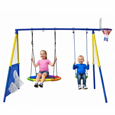 Plac Zabaw Ogrodowy Dla Dzieci Bocianie Gniazdo Huśtawka Kosz Do Gry 4w1 LEAN Toys