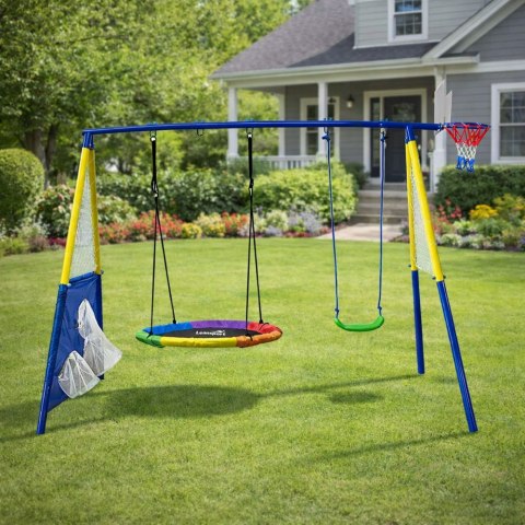 Plac Zabaw Ogrodowy Dla Dzieci Bocianie Gniazdo Huśtawka Kosz Do Gry 4w1 LEAN Toys