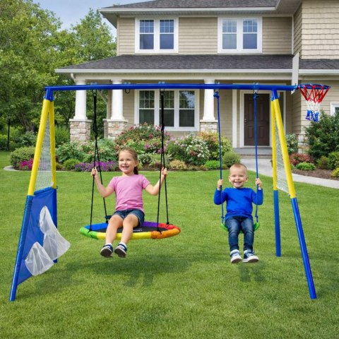 Plac Zabaw Ogrodowy Dla Dzieci Bocianie Gniazdo Huśtawka Kosz Do Gry 4w1 LEAN Toys