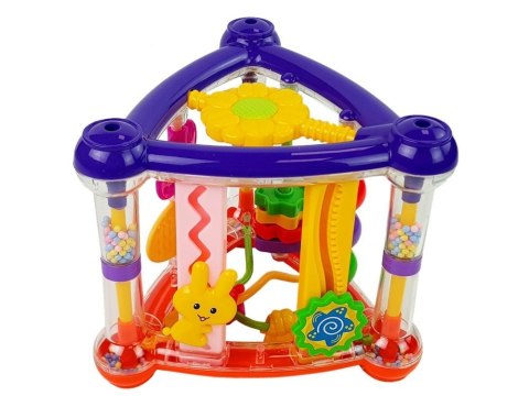 Kolorowa Kostka Edukacyjna Grzechotka Kształty Lusterko Dla Niemowląt Fioletowo- Czerwona LEAN Toys