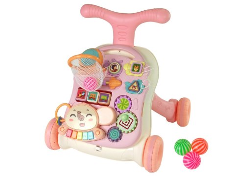 Interaktywny Pchacz, Chodzik Stolik 2w1 Różowy LEAN Toys
