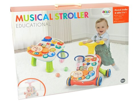 Interaktywny Pchacz, Chodzik Stolik 2w1 Różowy LEAN Toys