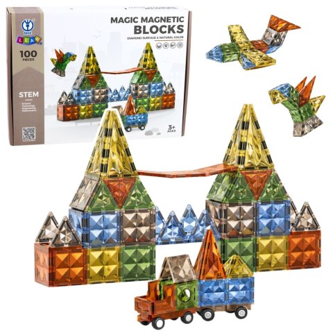 Klocki Magnetyczne Konstrukcyjne Kreatywne Figury Pojazd 3D 100 el. LEAN Toys