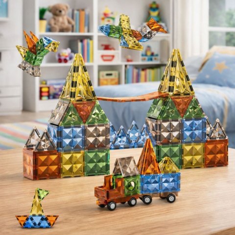 Klocki Magnetyczne Konstrukcyjne Kreatywne Figury Pojazd 3D 100 el. LEAN Toys