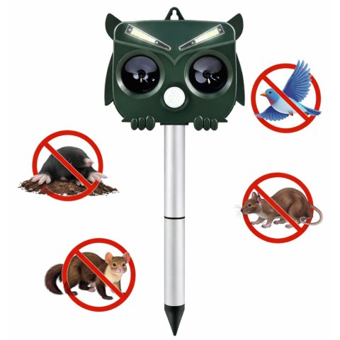 Solarny Odstraszacz Zwierząt Sowa Czujnik Ruchu Ultradźwięki Diody LED LEAN