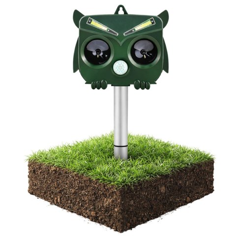 Solarny Odstraszacz Zwierząt Sowa Czujnik Ruchu Ultradźwięki Diody LED LEAN