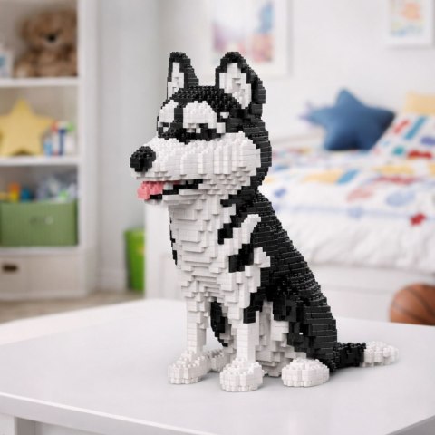 Zestaw Klocki Konstrukcyjne Pies Husky Biało-Czarny Figurka 3D 1900 el. LEAN Toys