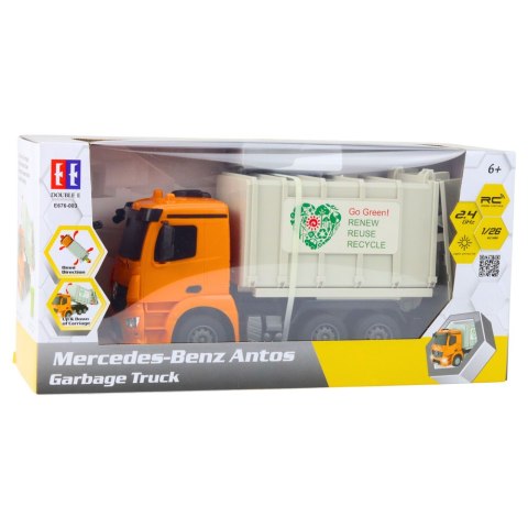 Mercedes-Benz Antos Śmieciarka Zdalnie Sterowana RC Pomarańczowa 1:26 Double E
