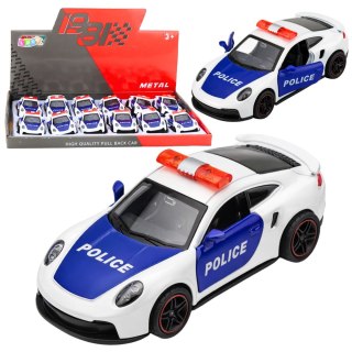 Autko Sportowe Policyjne Samochód Z Napędem Metalowy Pull-Back Biały 1:43 LEAN TOYS