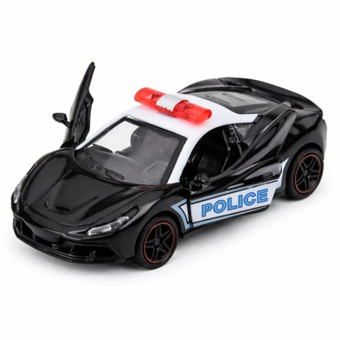Autko Sportowe Policyjne Samochód Z Napędem Metalowy Pull-Back Czarny 1:43 LEAN TOYS