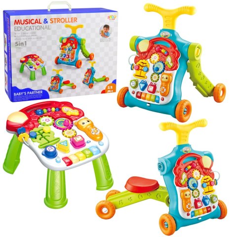 Chodzik Pchacz Hulajnoga Stolik Edukacyjny Panel Interaktywny 5w1 Kolorowy LEAN Toys