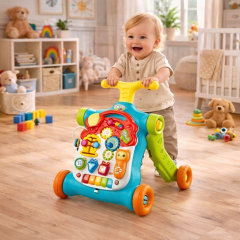 Chodzik Pchacz Hulajnoga Stolik Edukacyjny Panel Interaktywny 5w1 Kolorowy LEAN Toys