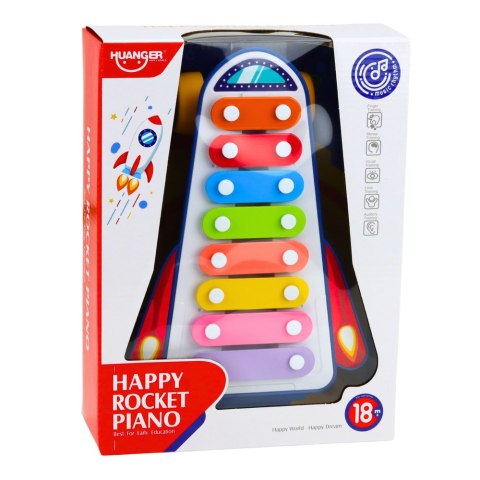 Cymbałki Dla Dzieci Rakieta Na Kółkach Statek Kosmiczny Pałeczka Niebieski LEAN Toys