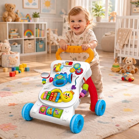 Pchacz Chodzik Edukacyjny Interaktywny Muzyczny Panel 3W1 Dźwięki LEAN Toys