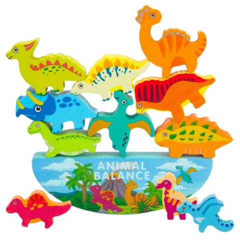 Wieża Z Dinozaurów Gra Równowagi Zręczność Drewniane Klocki Układanka 12el. LEAN Toys