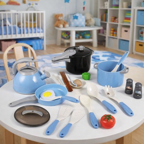 Zestaw Naczyń Kuchennych Garnki Patelnia Czajnik Akcesoria Niebieskie 32el. LEAN Toys