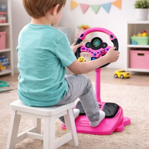 Kierownica Interaktywna Na Stojaku Z Pedałami Światła Dźwięki Różowa LEAN Toys