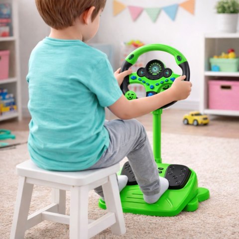 Kierownica Interaktywna Na Stojaku Z Pedałami Światła Dźwięki Zielona LEAN Toys