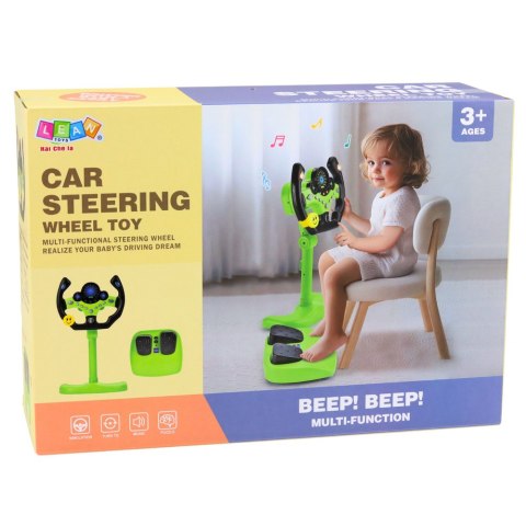 Kierownica Interaktywna Na Stojaku Z Pedałami Światła Dźwięki Zielona LEAN Toys