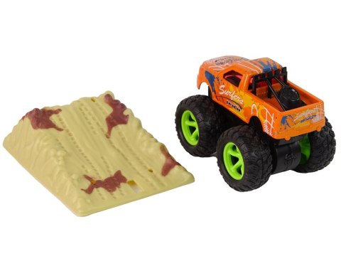 Auto Resorak Z Naciągiem Monster Truck Big Foot Gumowe Opony Rampa LEAN Toys