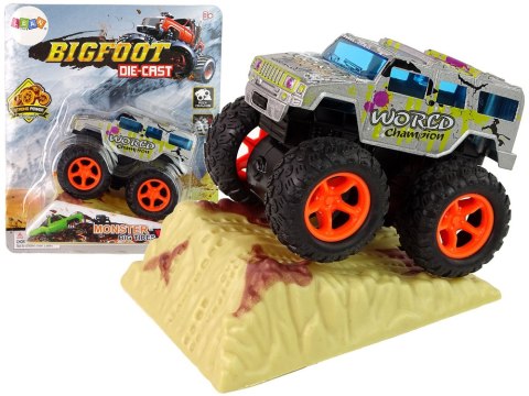 Auto Resorak Z Naciągiem Monster Truck Big Foot Gumowe Opony Rampa LEAN Toys