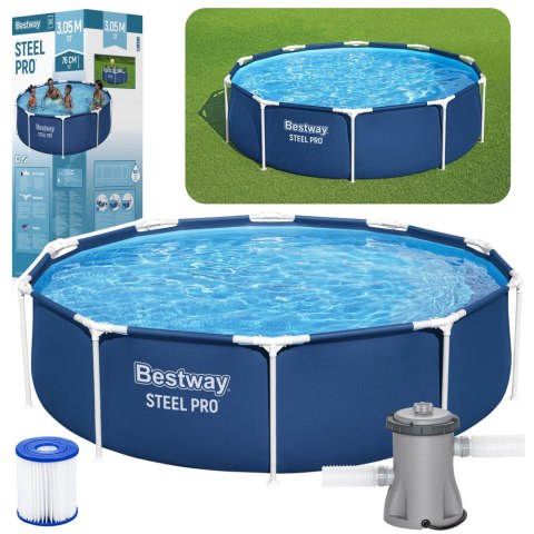 Basen Ogrodowy Stelażowy Z Pompą Niebieski 305 cm x 76 cm Bestway 56679 Bestway