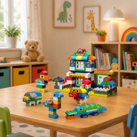 Miękkie Klocki Konstrukcyjne Sensoryczne Silikonowe Domek Zwierząt 151 el. LEAN Toys