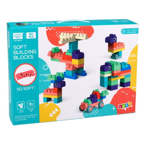 Miękkie Klocki Konstrukcyjne Sensoryczne Silikonowe Kolorowe 80 el. LEAN Toys