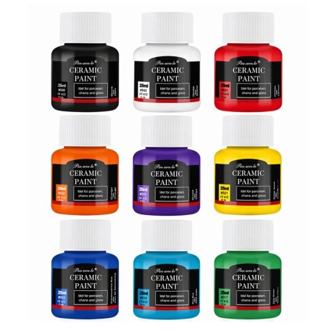 Zestaw Farb Ceramicznych Do Porcelany Szkła Ceramiki Pędzelek 12 szt. 25 ml LEAN