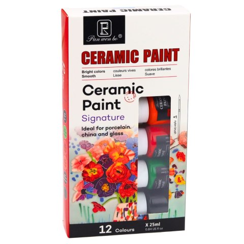 Zestaw Farb Ceramicznych Do Porcelany Szkła Ceramiki Pędzelek 12 szt. 25 ml LEAN