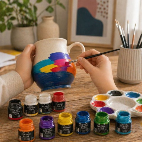 Zestaw Farb Ceramicznych Do Porcelany Szkła Ceramiki Pędzelek 12 szt. 25 ml LEAN