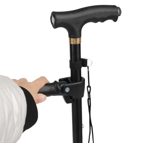 Laska Składana Regulowana Z Latarką LED Dla Seniora Czarna 80-100 cm LEAN