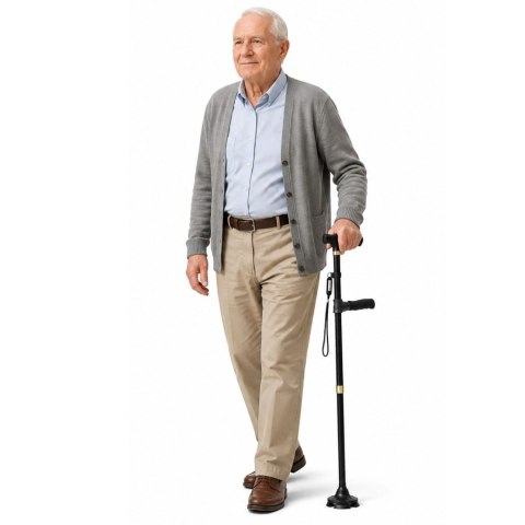 Laska Składana Regulowana Z Latarką LED Dla Seniora Czarna 80-100 cm LEAN